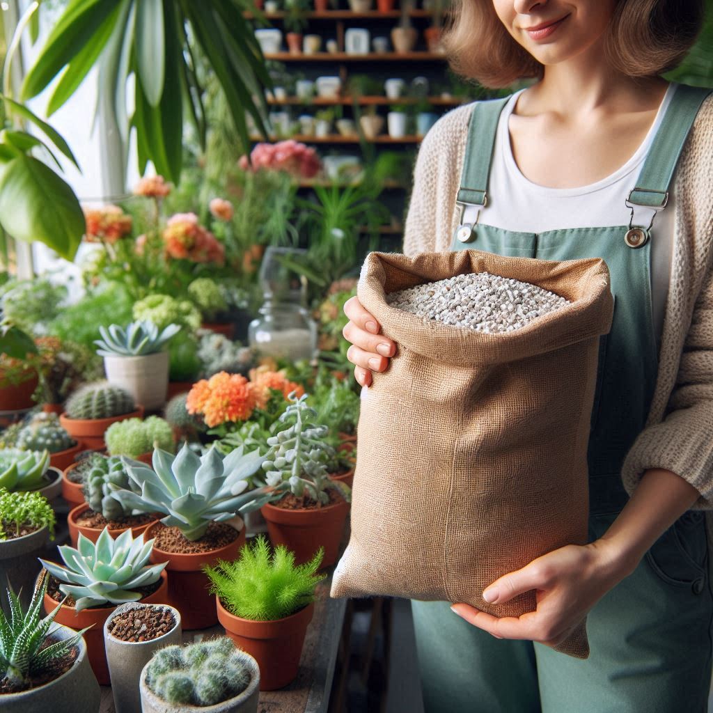 Beeld van perliet en vermikuliet wat in binnenshuise tuinmaak gebruik word, waar perliet wit en korrelvormig is, en vermikuliet bruin en vlokkerig is.