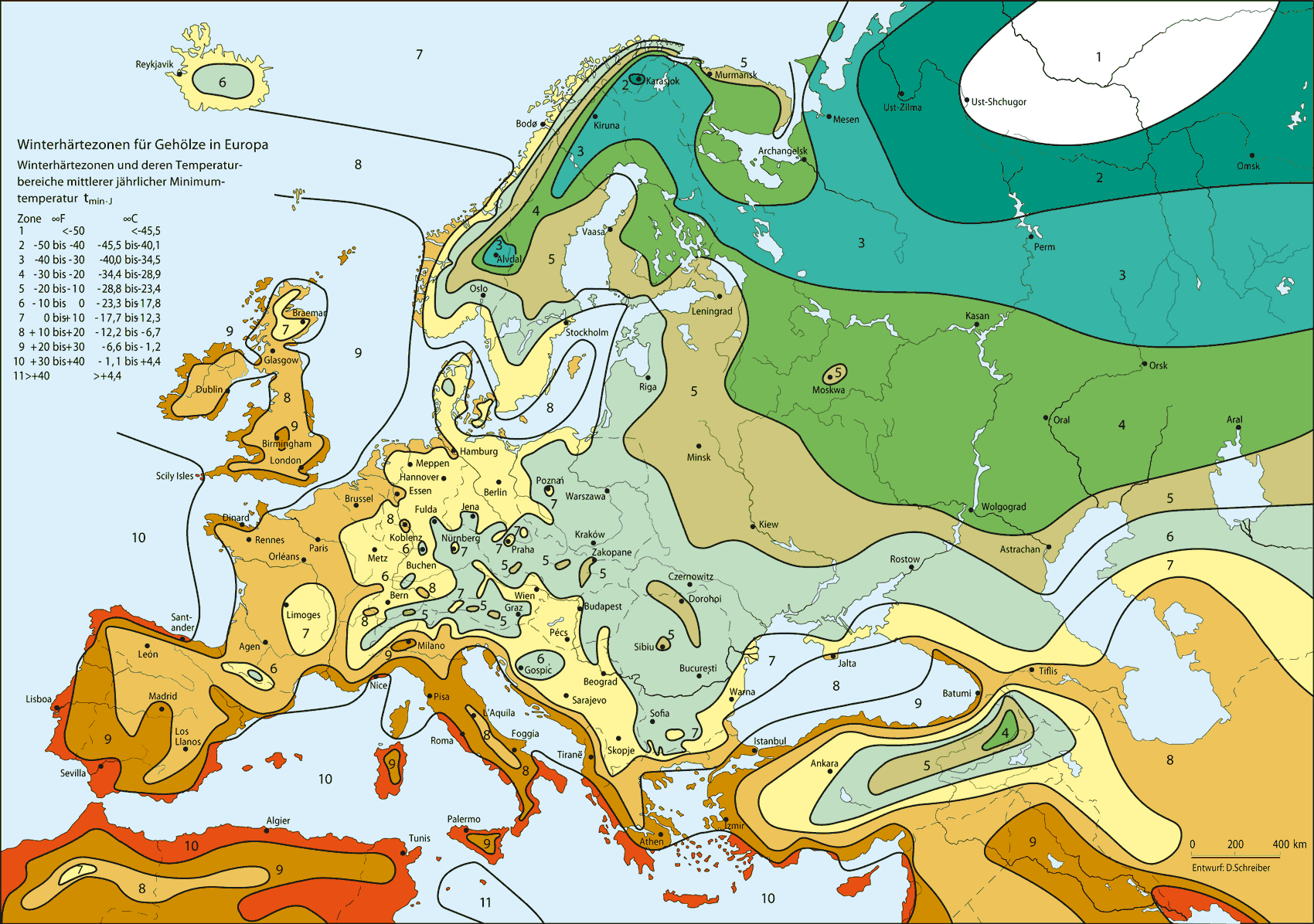 یورپ سردی برداشت کرنے والے زونز